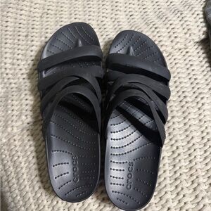CROCS Black Strappy Slide Sandals
